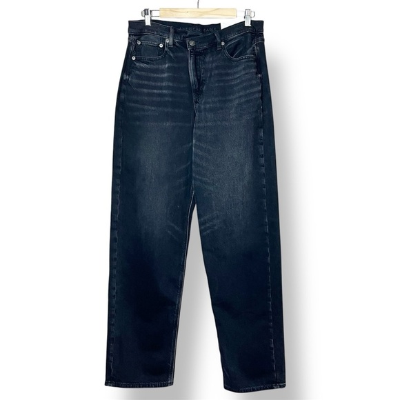 American Eagle NWT Super High Rise Baggy Straight Jeans 10 LONG tall black new - Picture 1 of 10
